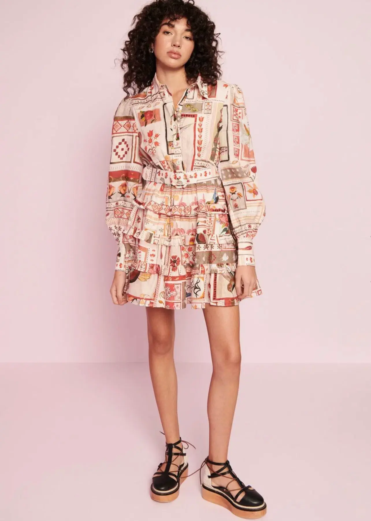 Kate Ford Cleome Layered Mini Dress Danillo Print Size 12 - Image 1