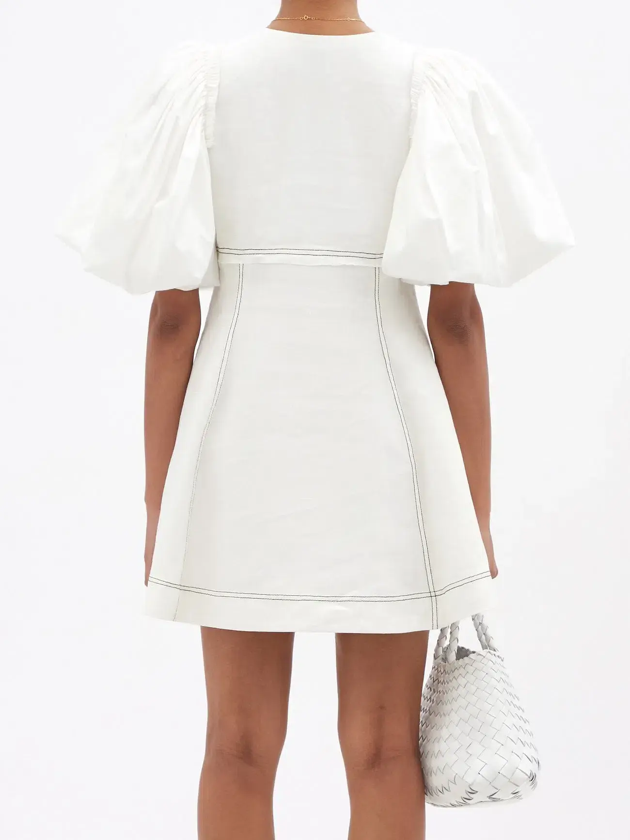 Aje Cherished Puff Sleeve Linen Mini Dress White Size 12 / L - Image 3