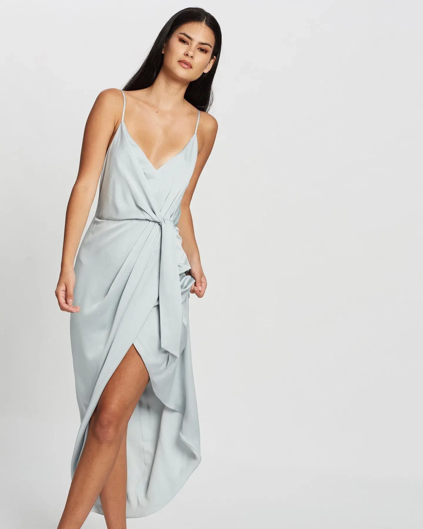 Shona Joy Luxe Tie Front Cocktail Dress Cloud Size 10 - Image 4