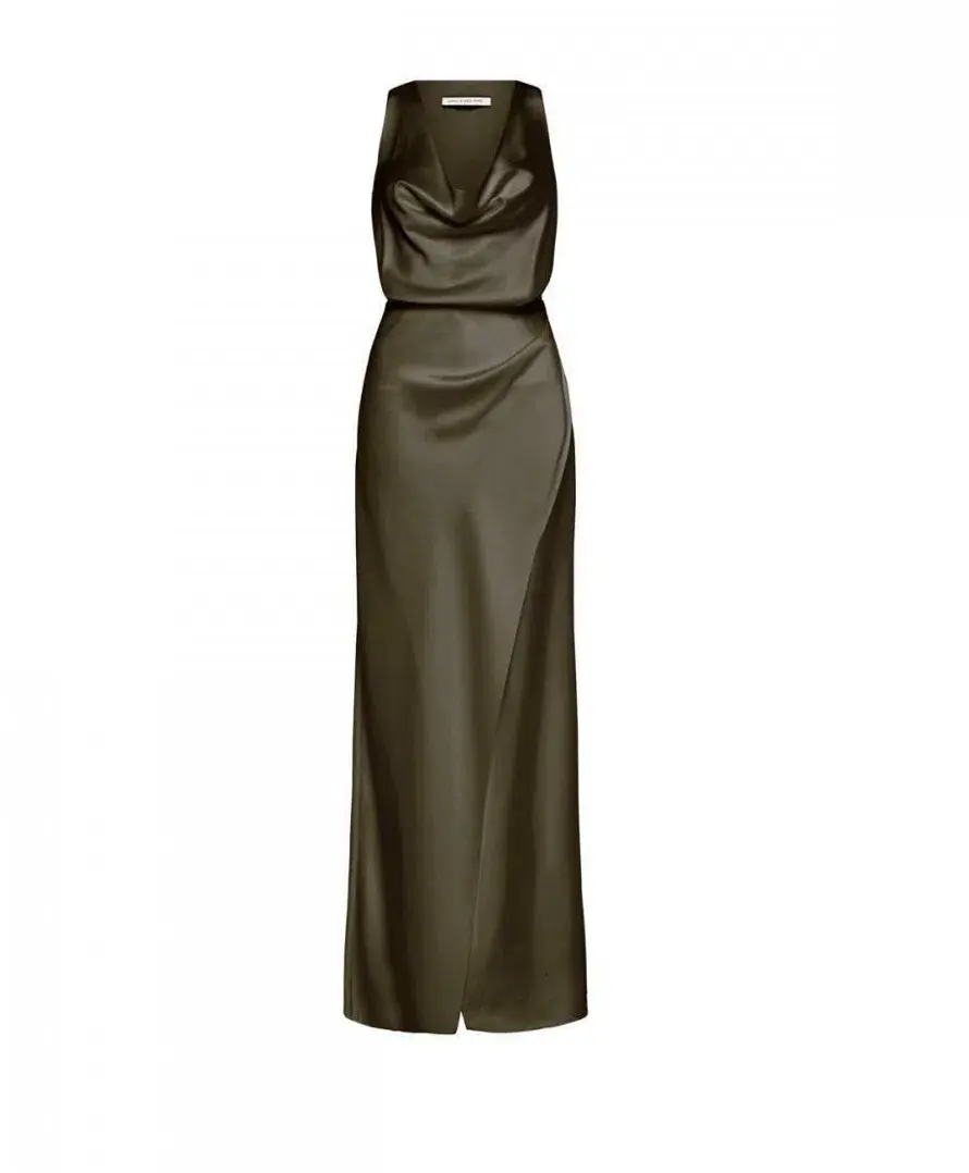 Camilla and Marc Fiora Gown Khaki Size 6 for rent on The Volte - main image