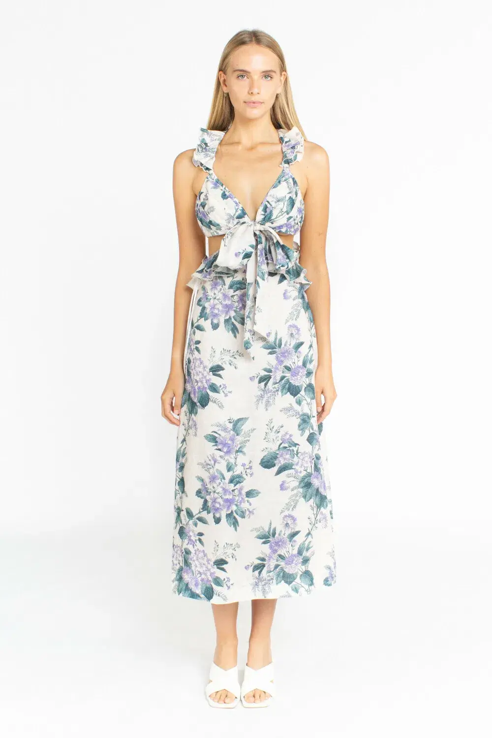 Zimmermann Cassia Ruffle Midi Dress in Hydrangea Floral Print Size 1/Au 10  - Image 1