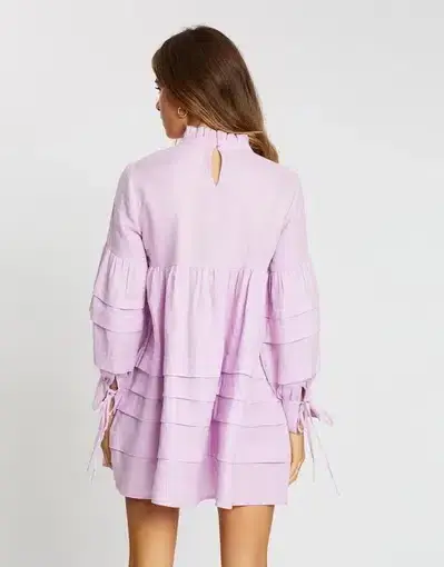 Aere Pleat Detail Linen Smock Dress Lilac Size 14 - Image 3