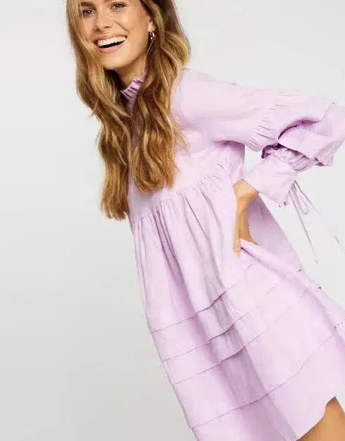 Aere Pleat Detail Linen Smock Dress Lilac Size 14 - Image 2