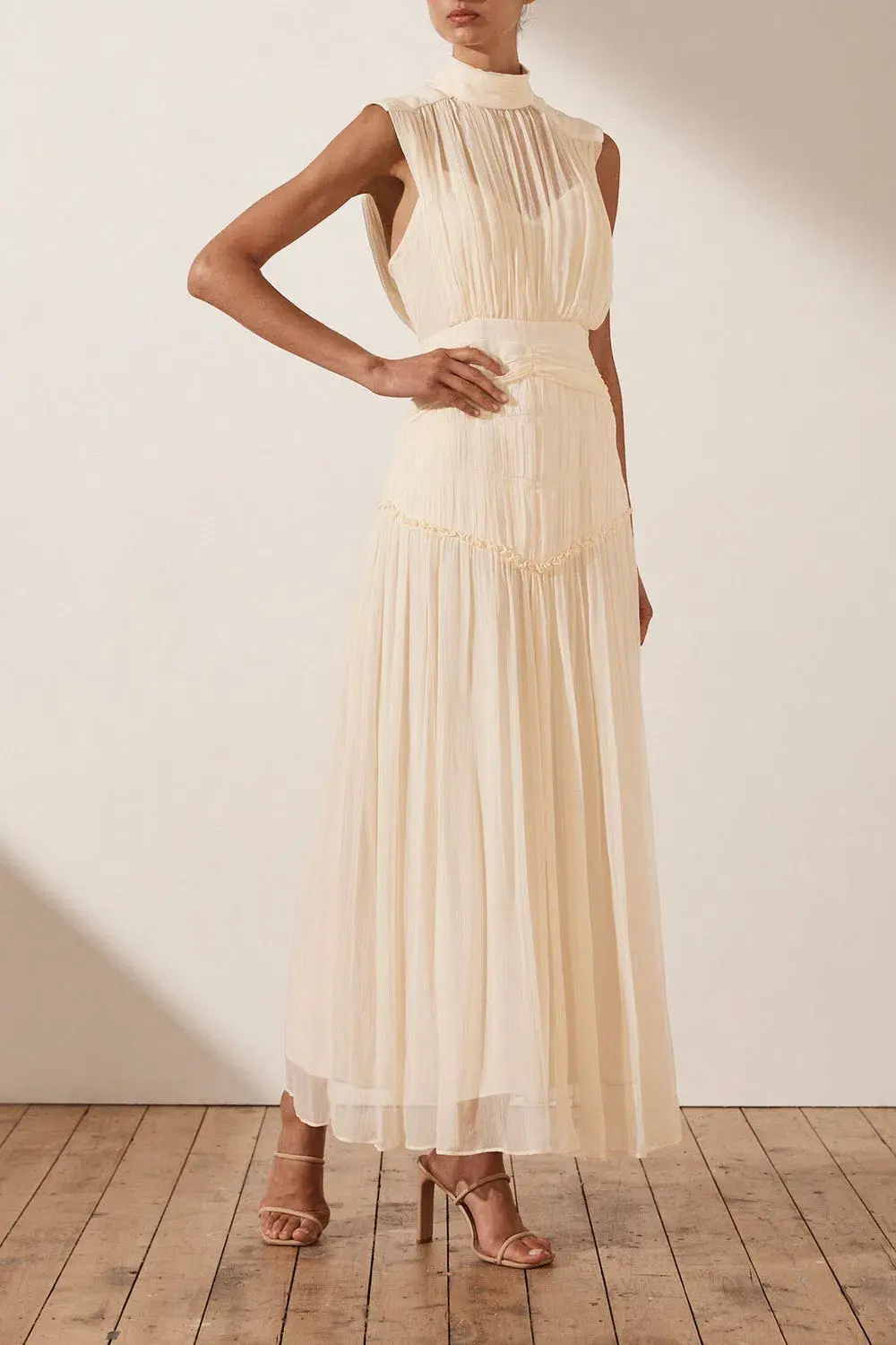 Shona Joy Clemence High Neck Dress Cream Size 12 - Image 1