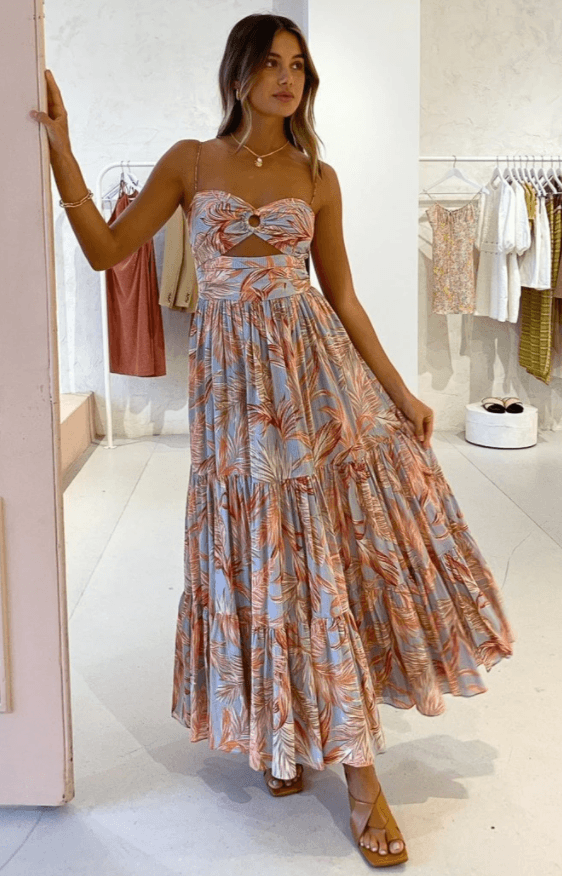 Bec & Bridge Miami Palm Tier Midi Dress Print Size 8 - Image 4