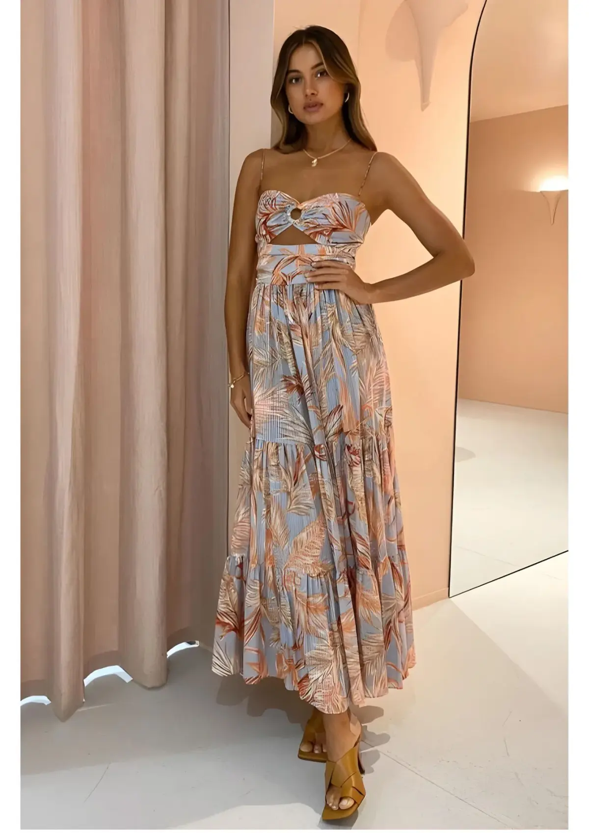 Bec & Bridge Miami Palm Tier Midi Dress Print Size 8 - Image 1