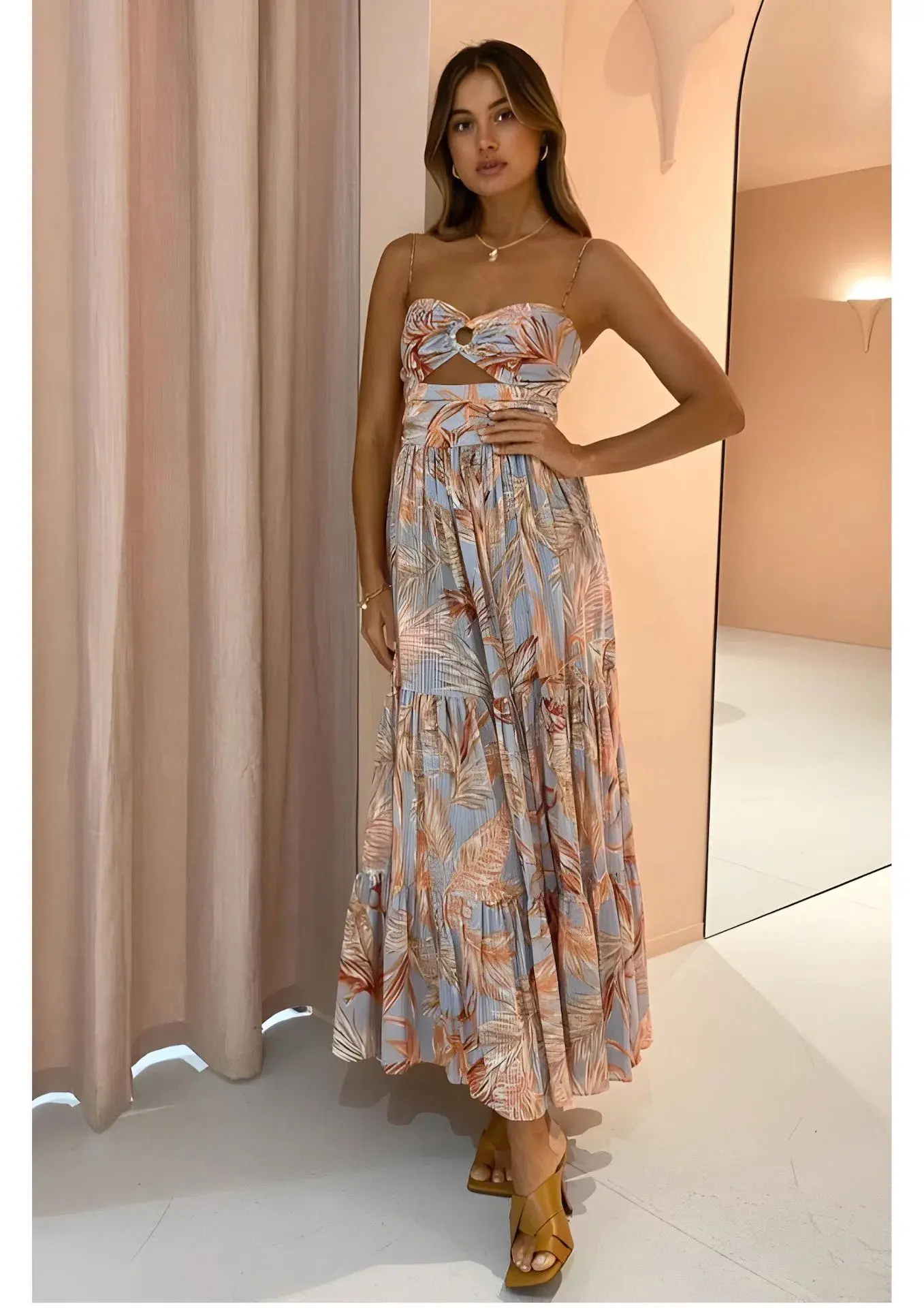 Bec & Bridge Miami Palm Tier Midi Dress Print Size 8 - Image 1
