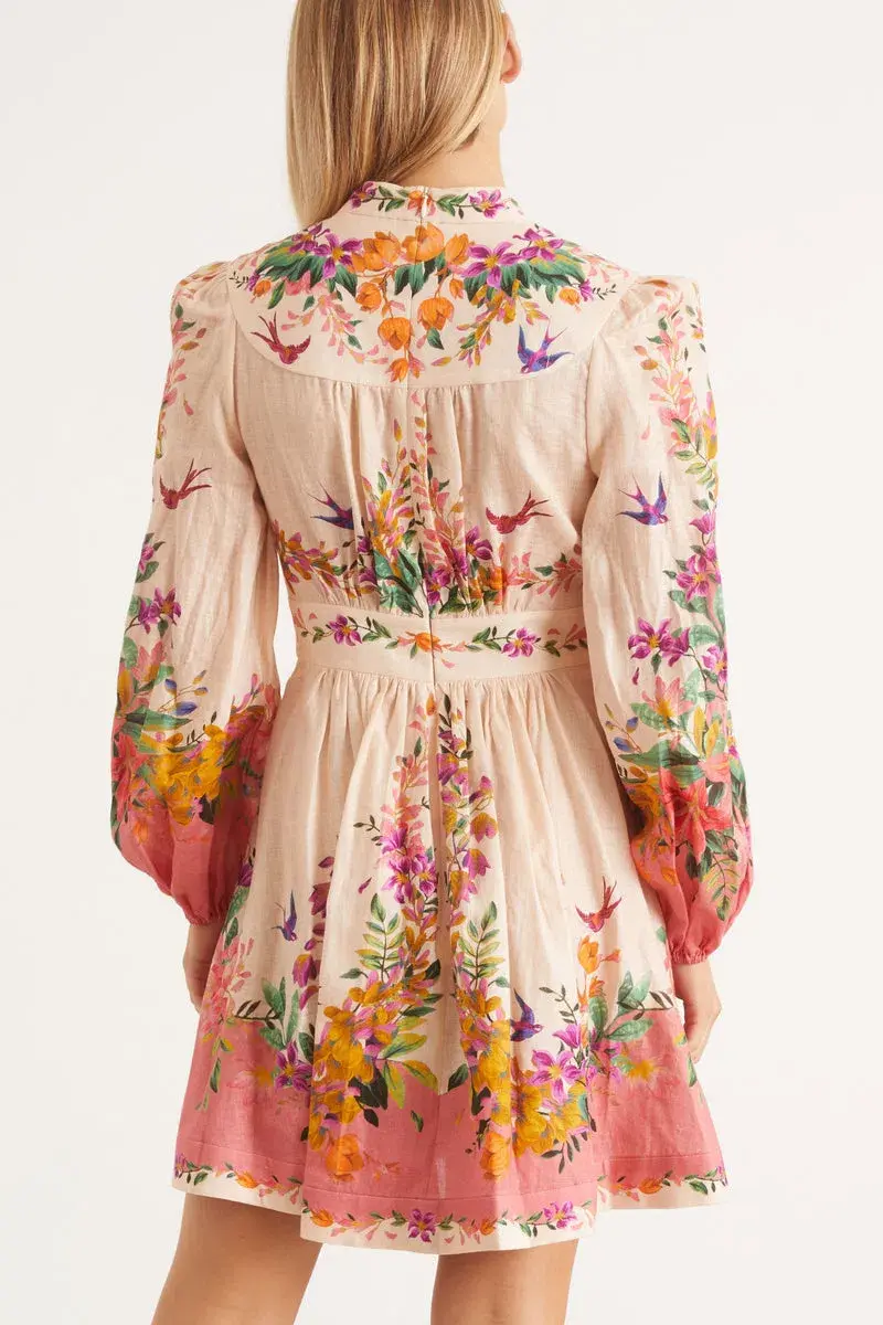 Zimmermann Tropicana Plunge Mini Dress in Cream Floral Size 4/Au 16 - Image 4