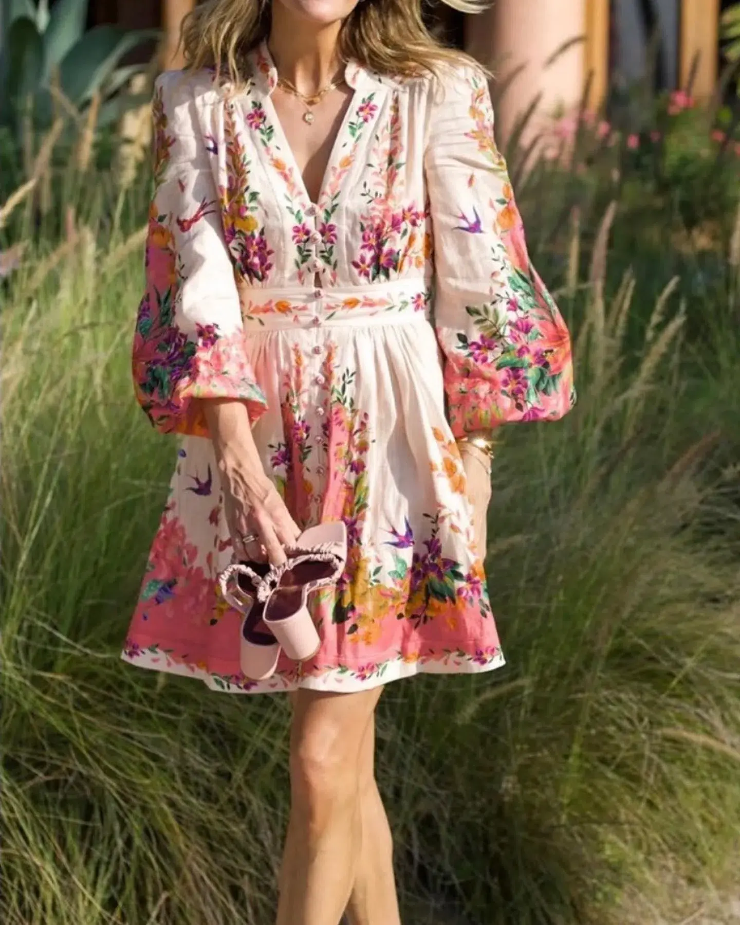 Zimmermann Tropicana Plunge Mini Dress in Cream Floral Size 4/Au 16 - Image 1