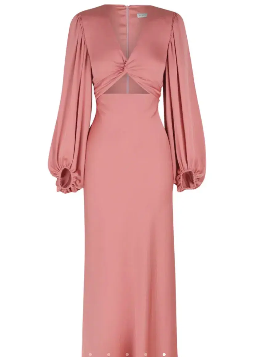 Shona Joy Luxe Twist Front Balloon Sleeve Midi Dress Dusty Pink Size 14 for rent on The Volte - main image