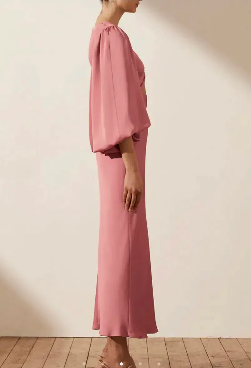 Shona Joy Luxe Twist Front Balloon Sleeve Midi Dress Dusty Pink Size 14 - Image 3