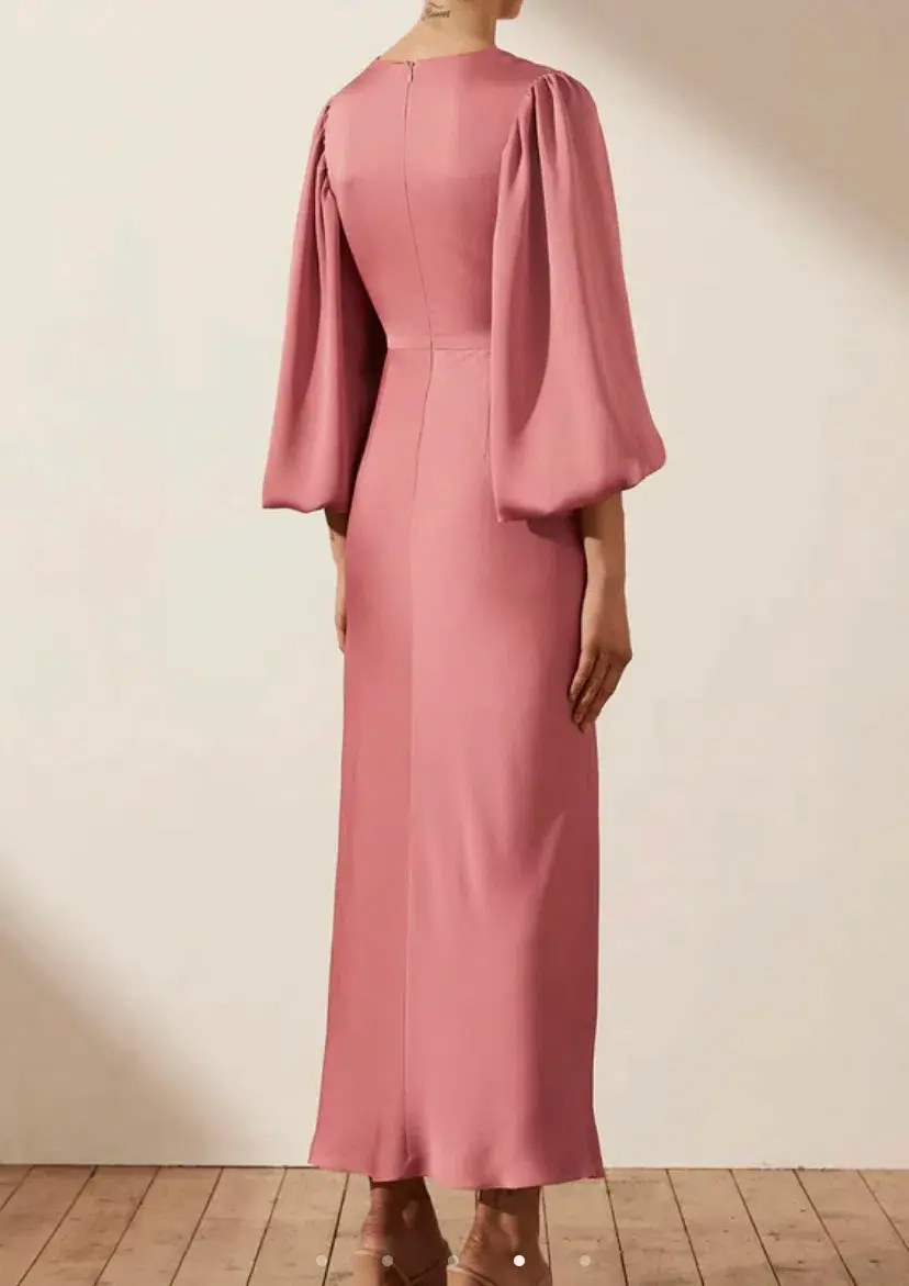 Shona Joy Luxe Twist Front Balloon Sleeve Midi Dress Dusty Pink Size 14 - Image 4