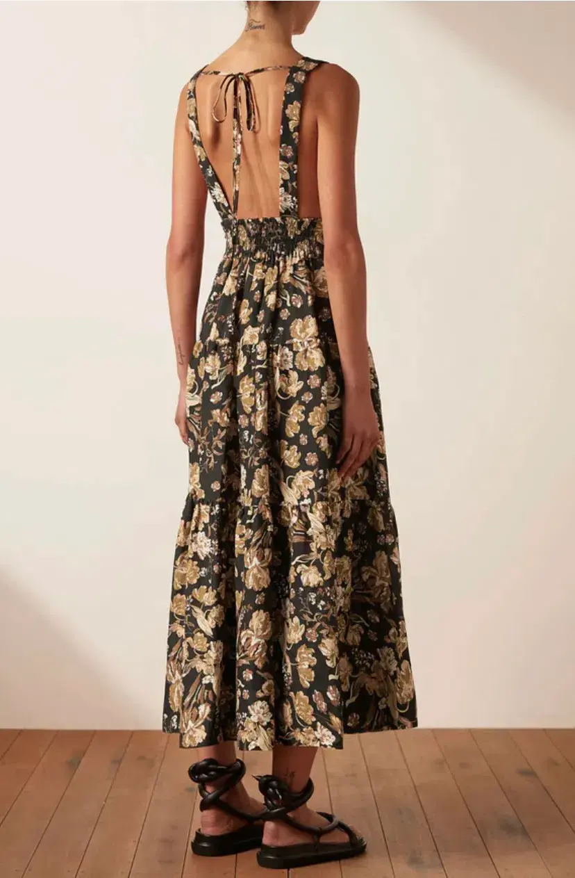 Shona Joy Palermo Linen Plunge Back Midi Dress Palermo Size 14 for rent on The Volte - main image