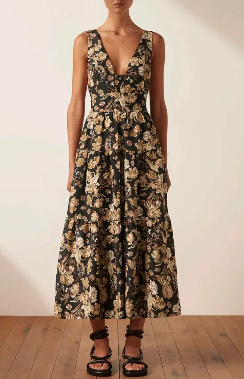 Shona Joy Palermo Linen Plunge Back Midi Dress Palermo Size 14 - Image 2