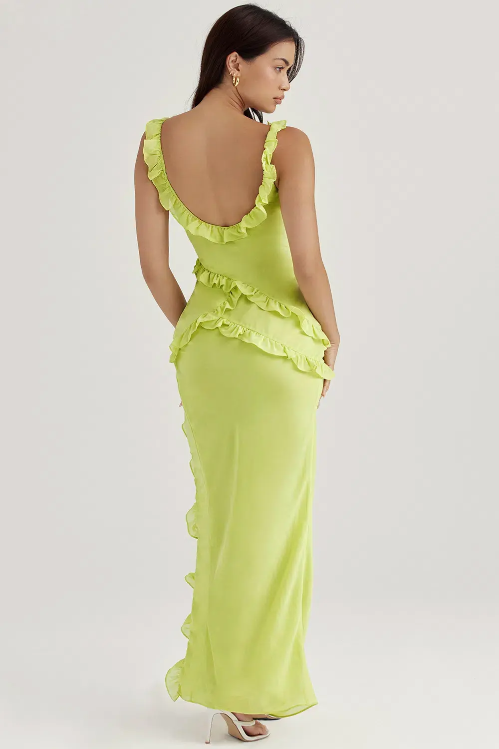 House of CB Pixie Ruffle Maxi Dress Lime Green Size 8 - Image 2