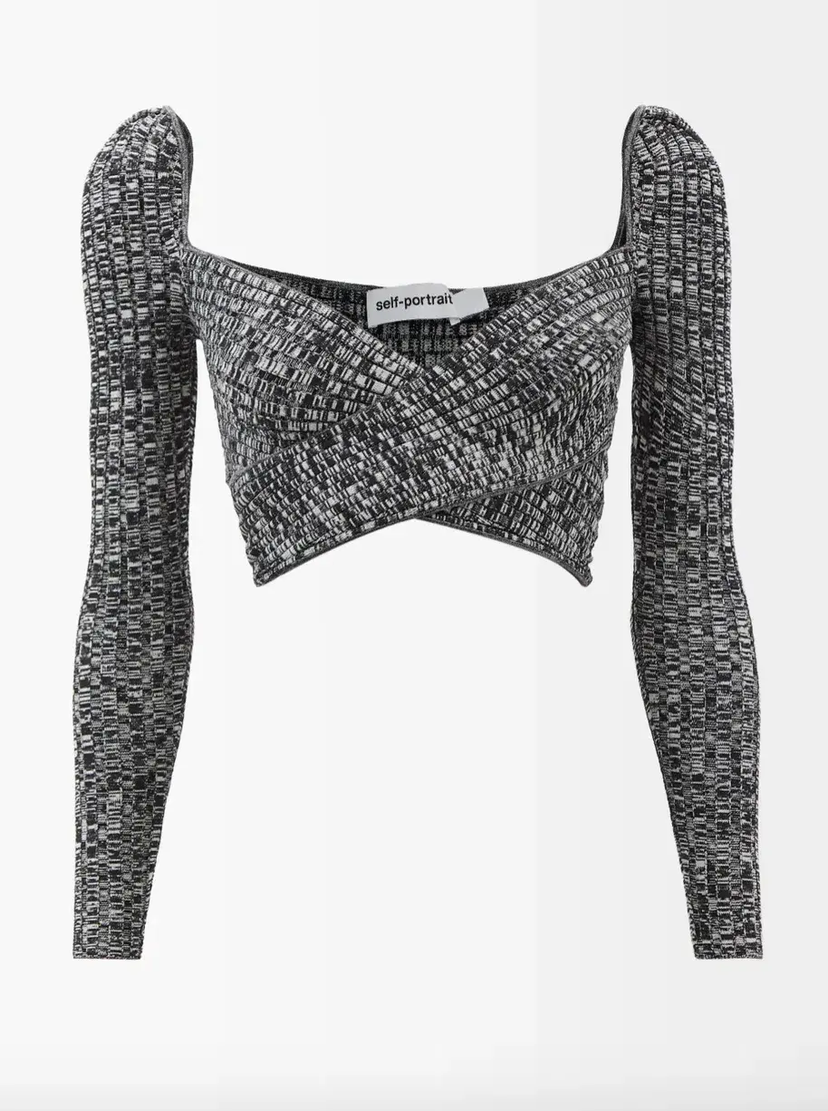 Self Portrait Crossover Front Ribbed Knit Cropped Top & Midi Skirt Set Black Size M / Au 10 - Image 4