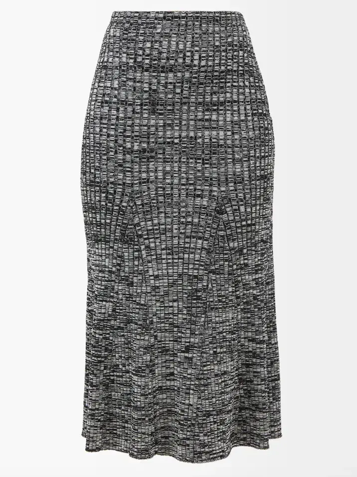 Self Portrait Crossover Front Ribbed Knit Cropped Top & Midi Skirt Set Black Size M / Au 10 for rent on The Volte - main image