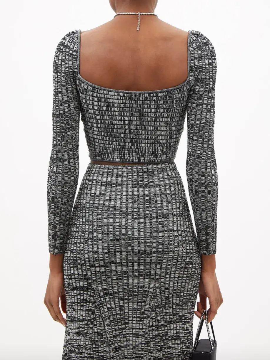 Self Portrait Crossover Front Ribbed Knit Cropped Top & Midi Skirt Set Black Size M / Au 10 - Image 3