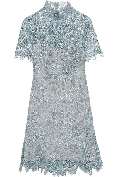 Self Portrait Peep Back Floral Lace Mini Dress Light Blue Size 10 - Image 7