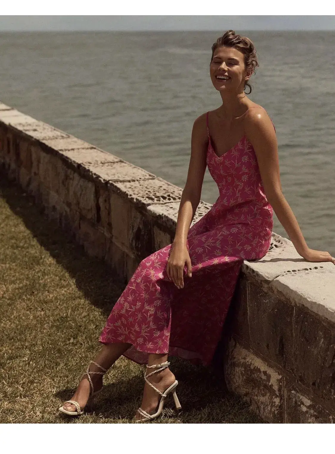 Scanlan Theodore Linen Palm Print Slip Pink Size L / AU 12  - Image 3
