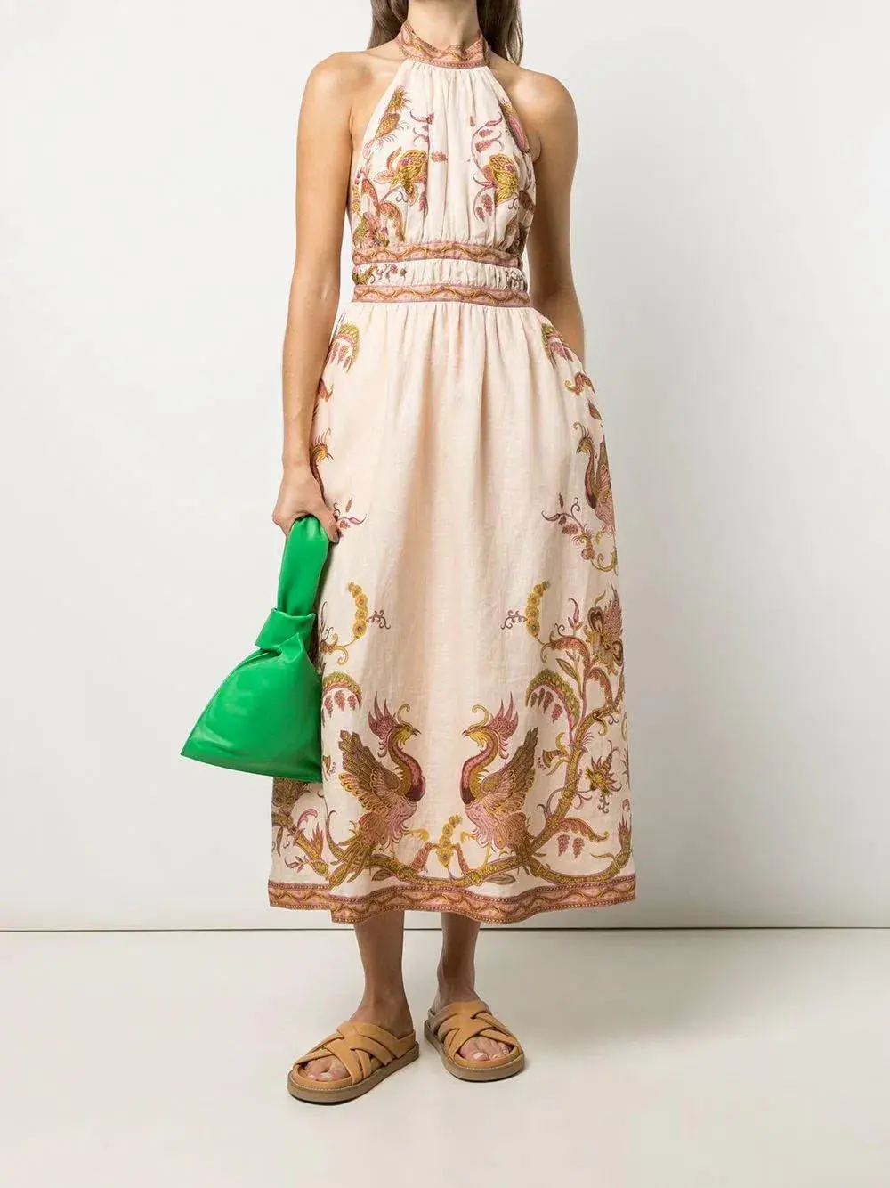 Zimmermann Cassia Halter Bow Midi Dress in Cream Bird Floral Size 1 / Au 10 - Image 1