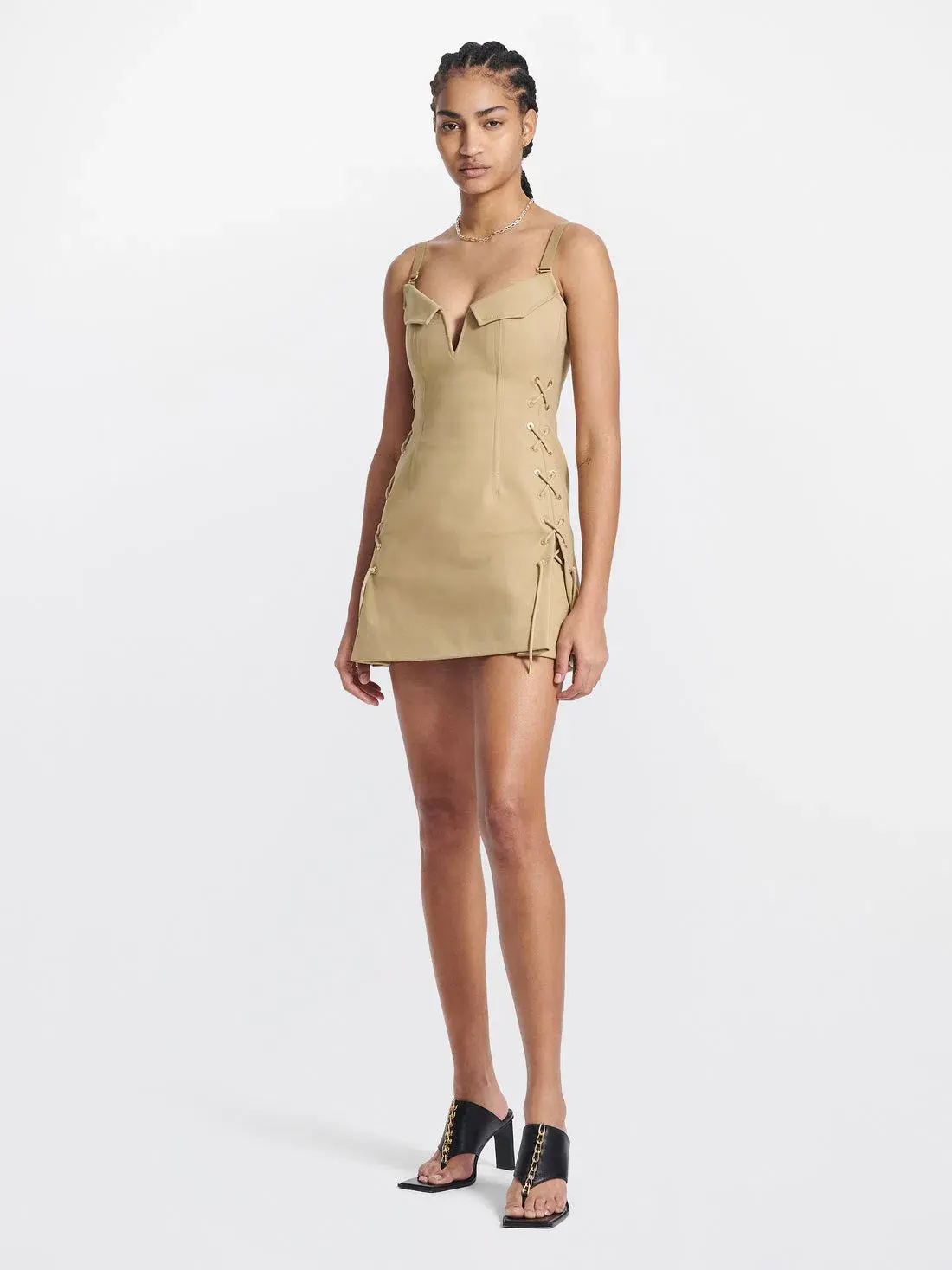 Dion Lee Laced Bonded Mini Dress Sahara Size 10 - Image 1