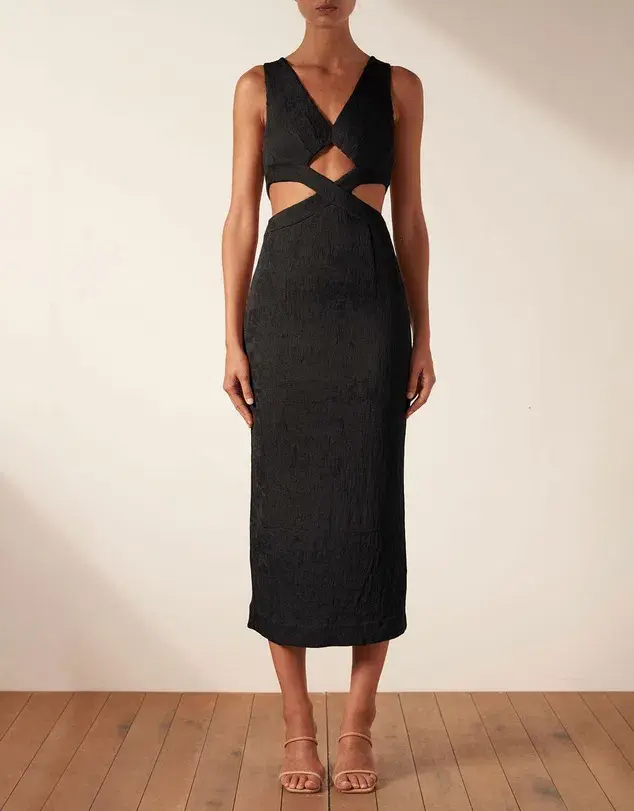 Shona Joy Simone V Neck Cut Out Midi Dress Black Size 8 / S - Image 1
