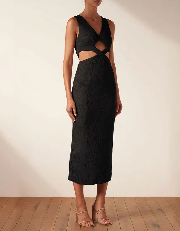 Shona Joy Simone V Neck Cut Out Midi Dress Black Size 8 / S - Image 4