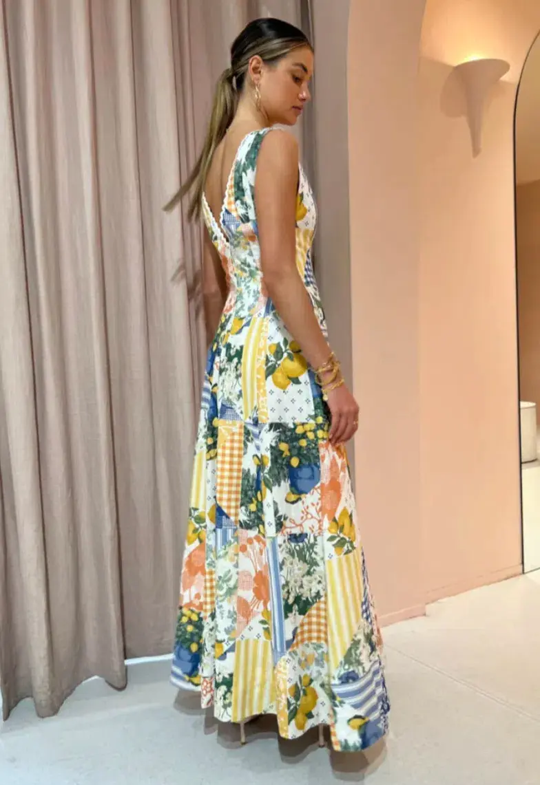 By Nicola - Wavy Maxi Dress In Lemon Patchwork - Size 10 for rent on The Volte - main image