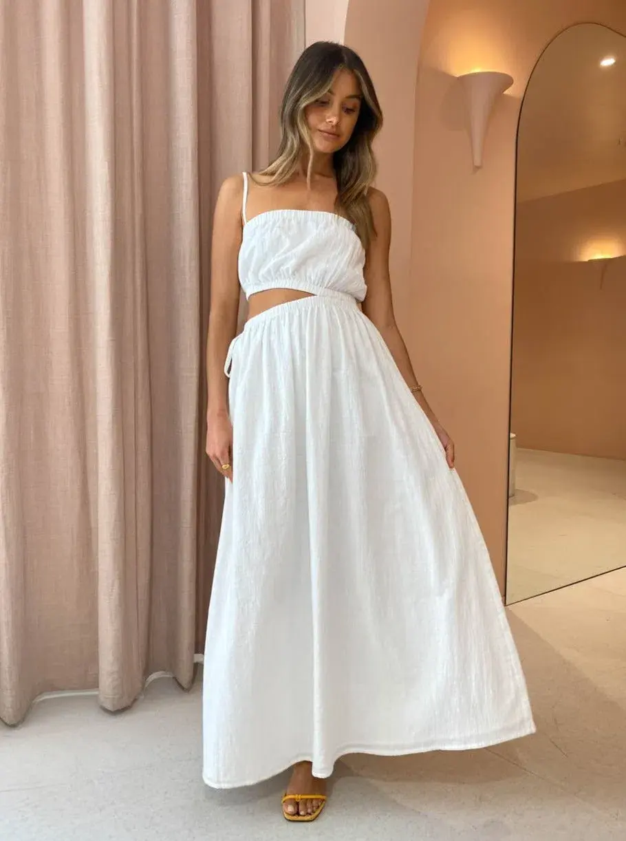 By Nicola Carnivale Elastic Waist Maxi Dress in White Size 10 / M - Image 2