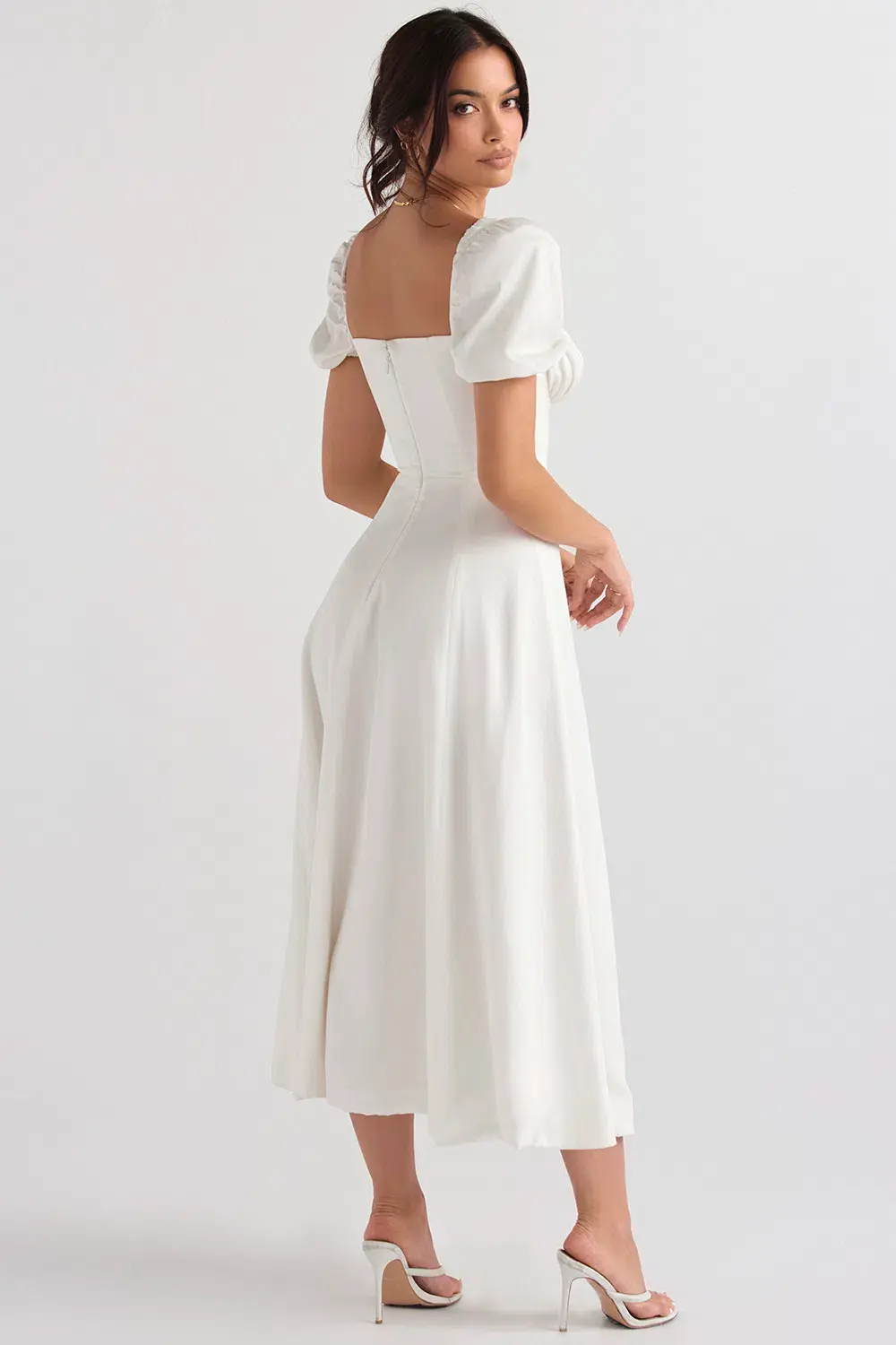 House of CB Tallulah Puff Sleeve Midi Sundress White Size 10 for rent on The Volte - main image