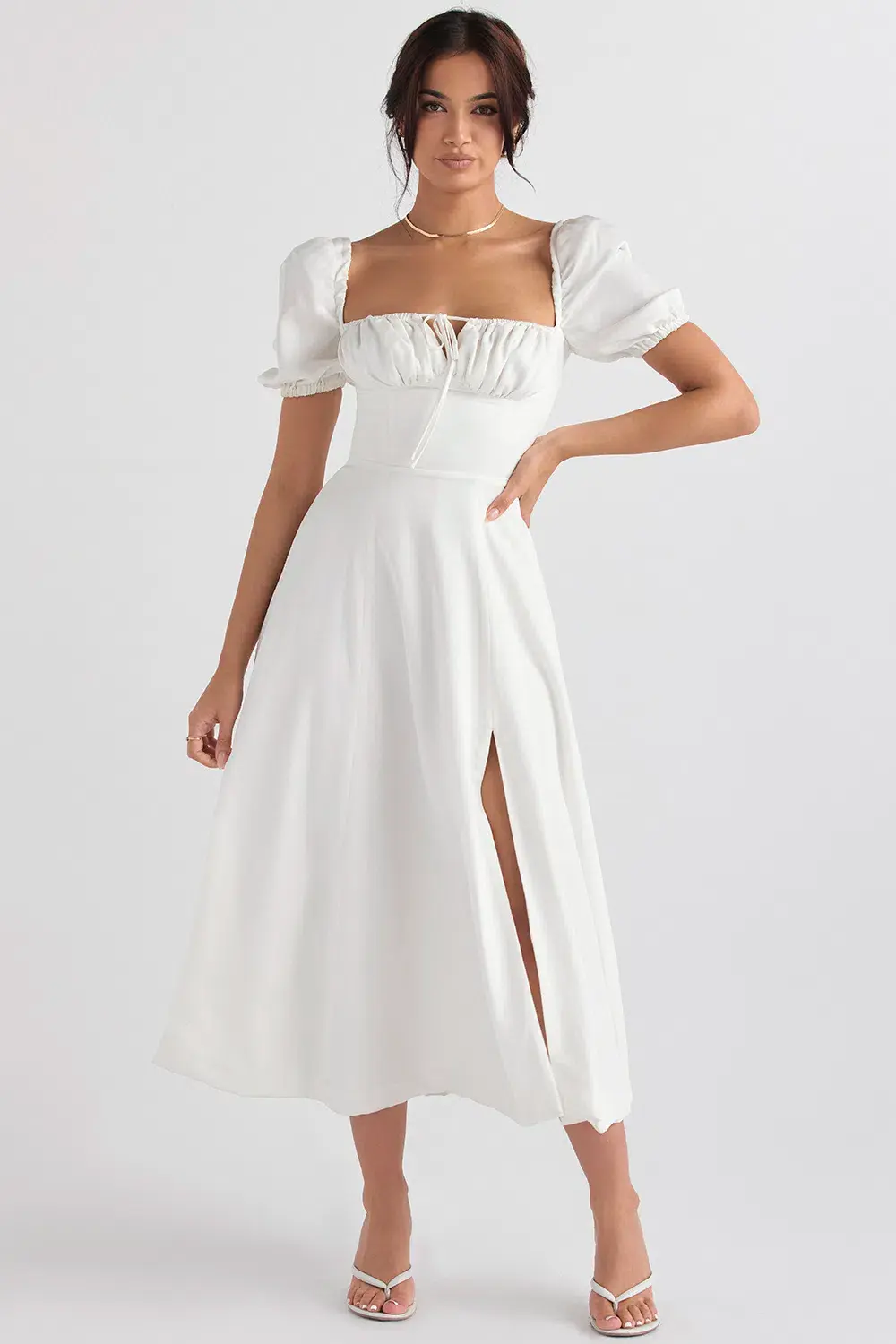 House of CB Tallulah Puff Sleeve Midi Sundress White Size 10 - Image 1