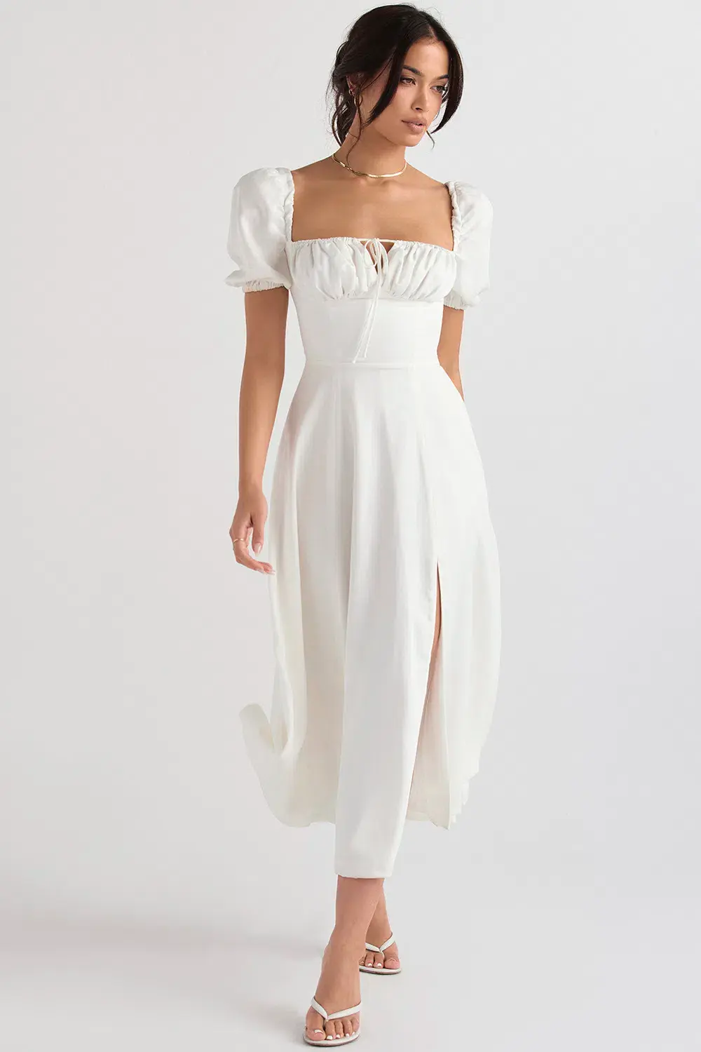 House of CB Tallulah Puff Sleeve Midi Sundress White Size 10 - Image 4