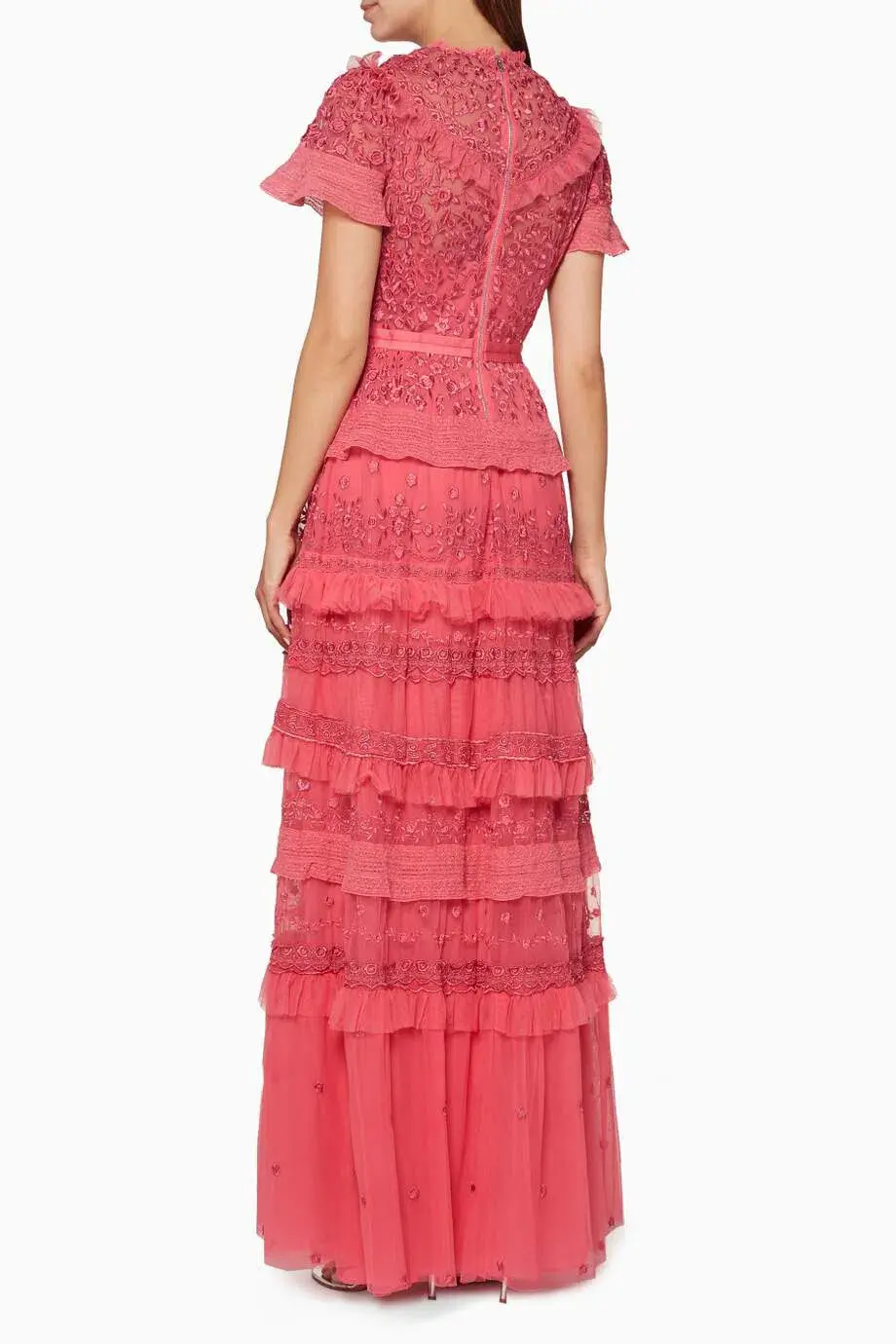 Needle and Thread Iris Ruffled Embroidered Tulle Gown Pink Size 10 for rent on The Volte - main image