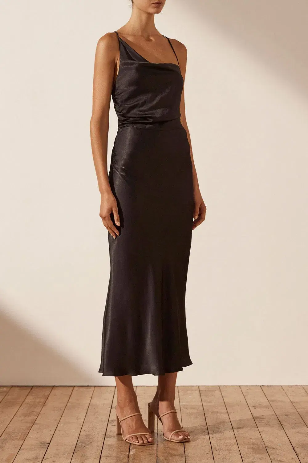 Shona Joy La Lune Asymmetrical Bias Cow Midi Dress Black Size 8 - Image 2