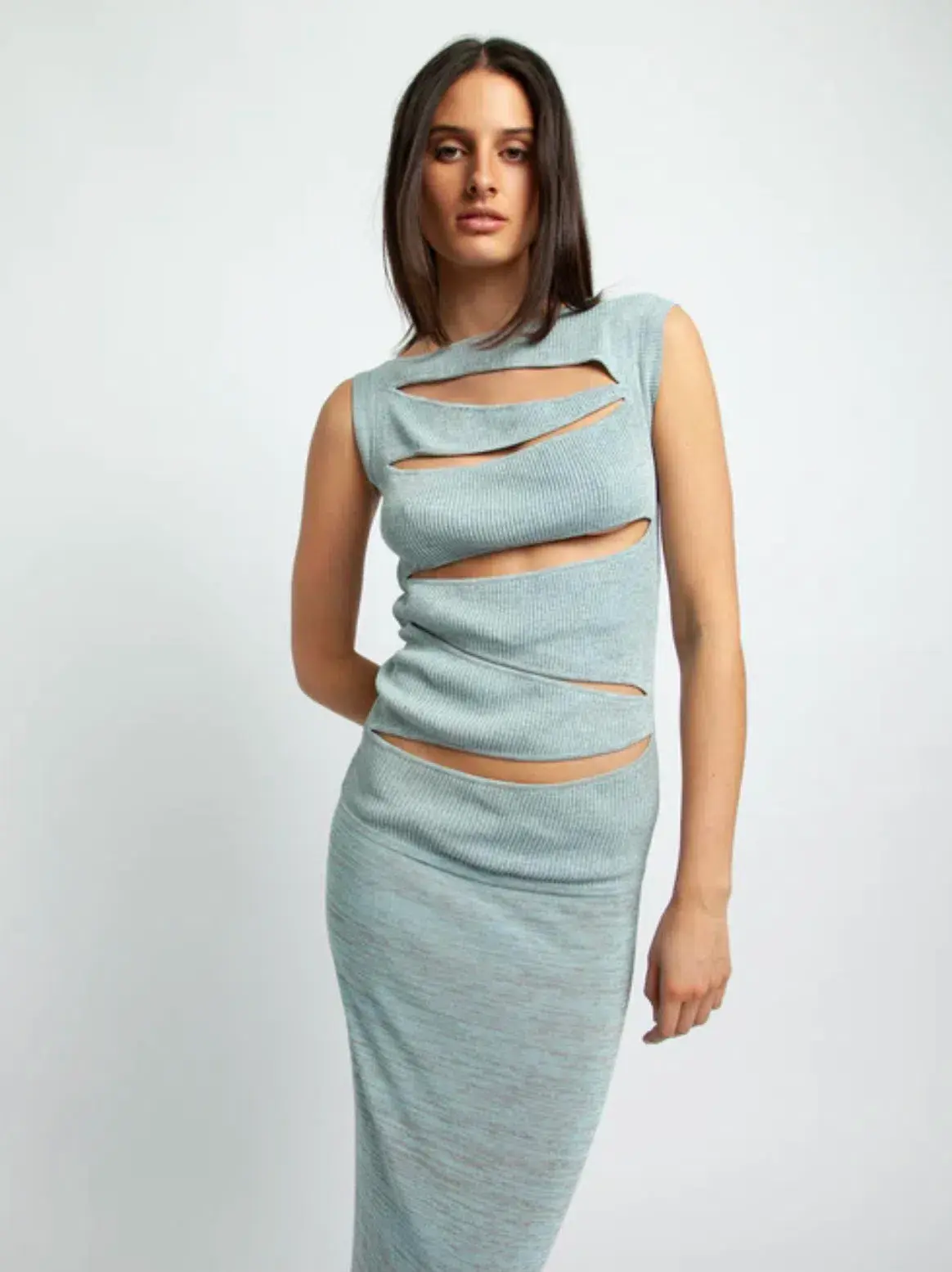Christopher Esber Slashed Knit Dress Ice Blue Size XXS/AU 4 - Image 2