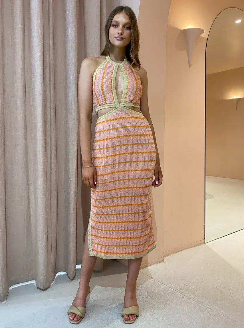 Suboo Biba Halter Dress Peach Stripe Size 8  - Image 1