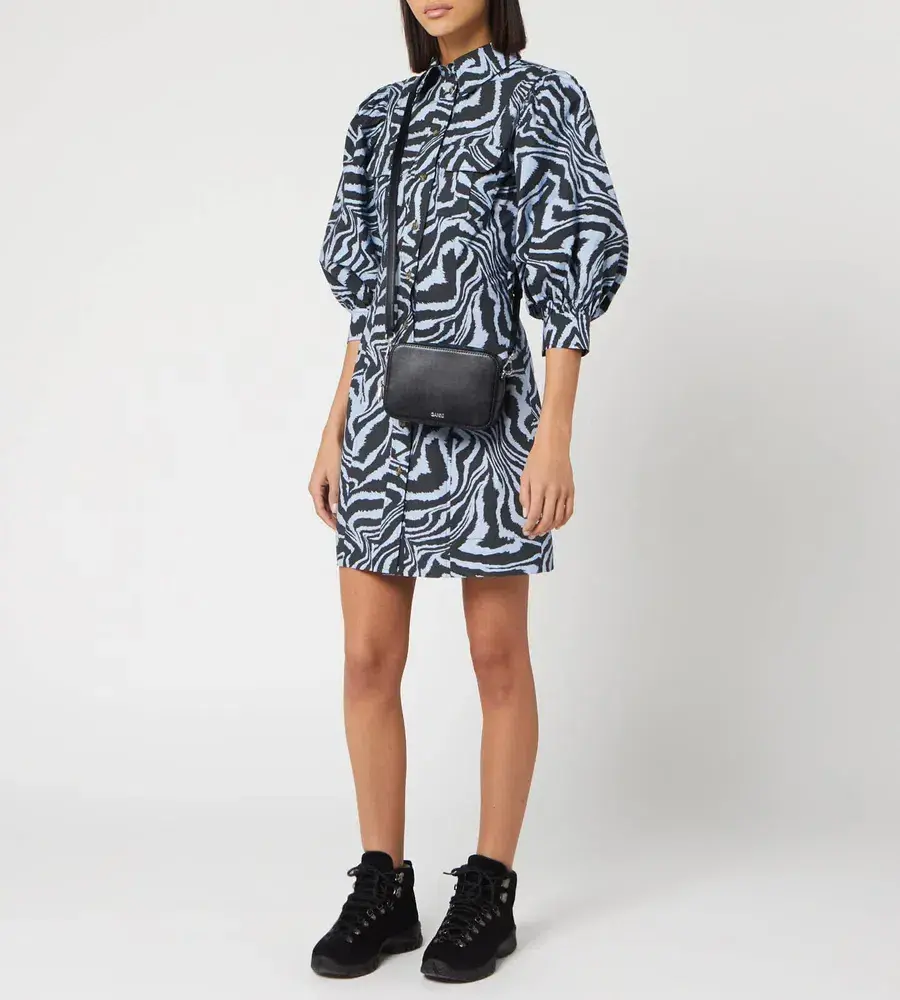 Ganni Cotton Poplin Zebra Shirt Dress Forever Blue Size 10 - Image 1