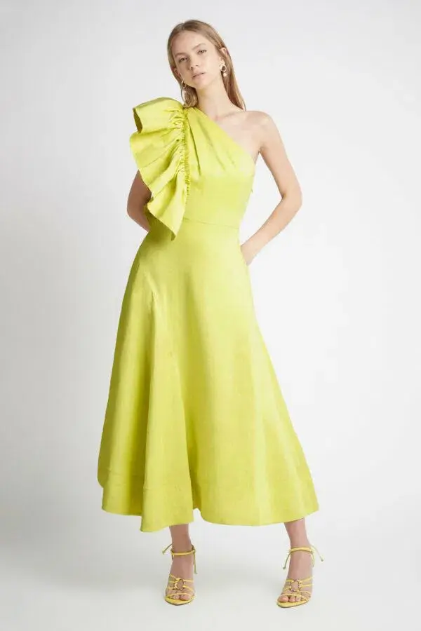 Aje Bonjour Asymmetric Midi Dress Lime Green Size 8  - Image 1