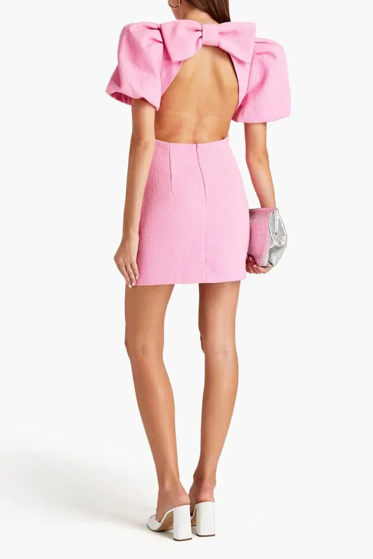 Rebecca Vallance Jaclyn Cutout Bow-embellished Mini Dress Bubblegum Pink Size 14 - Image 2