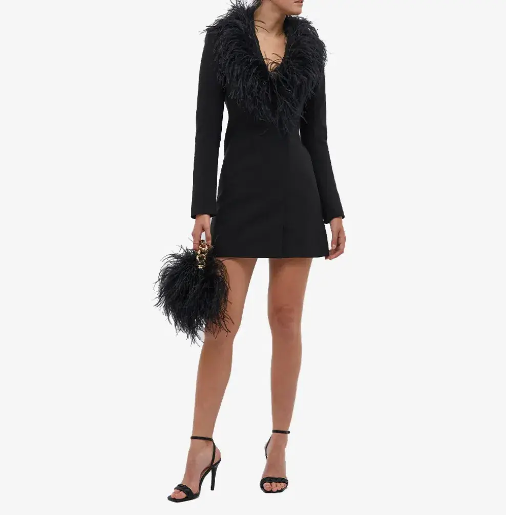 16Arlington Nemi Feather Collar Blazer Dress Black Size 8 - Image 1