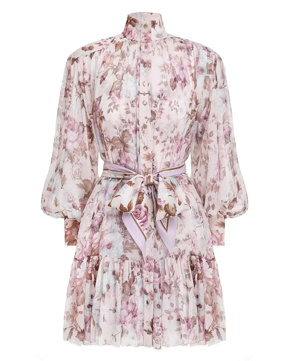 Zimmermann Charm Lantern Mini Dress Lilac Floral Size 3/Au 14 - Image 2