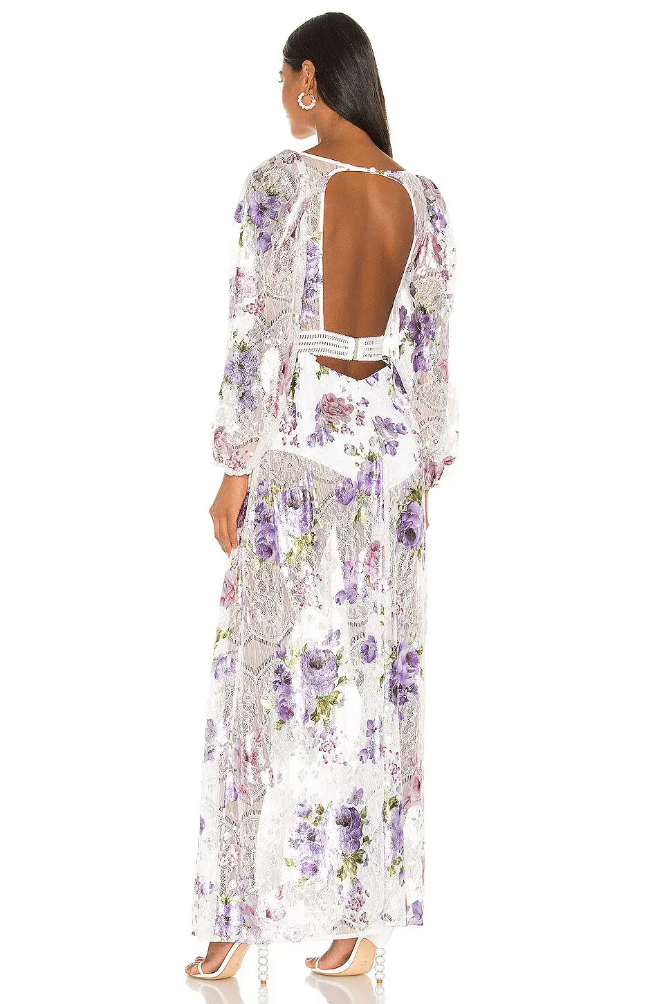 For Love & Lemons Wildflower Foil Lace Maxi Dress Lavender Size XS - Image 3