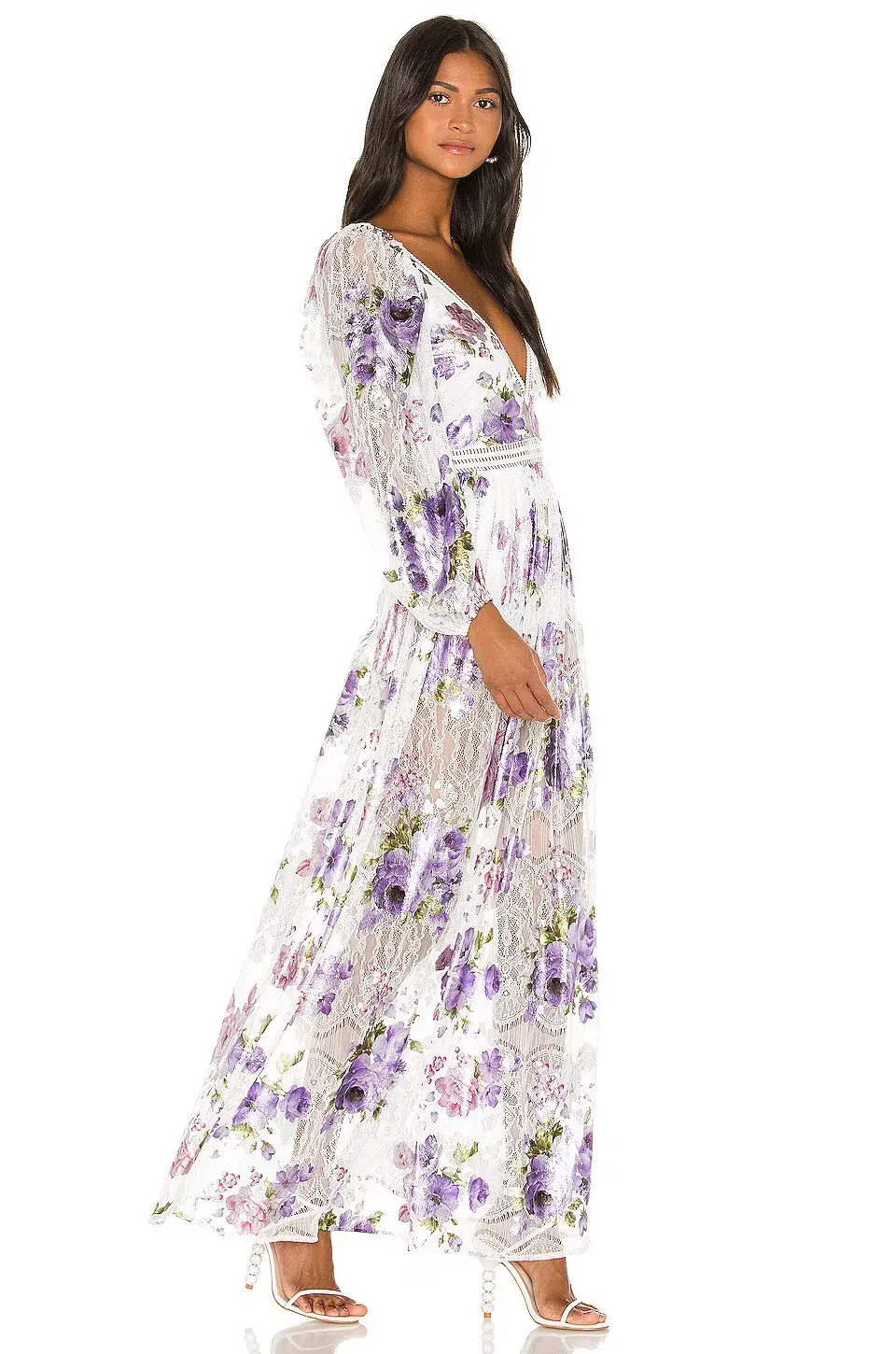 For Love & Lemons Wildflower Foil Lace Maxi Dress Lavender Size XS - Image 2