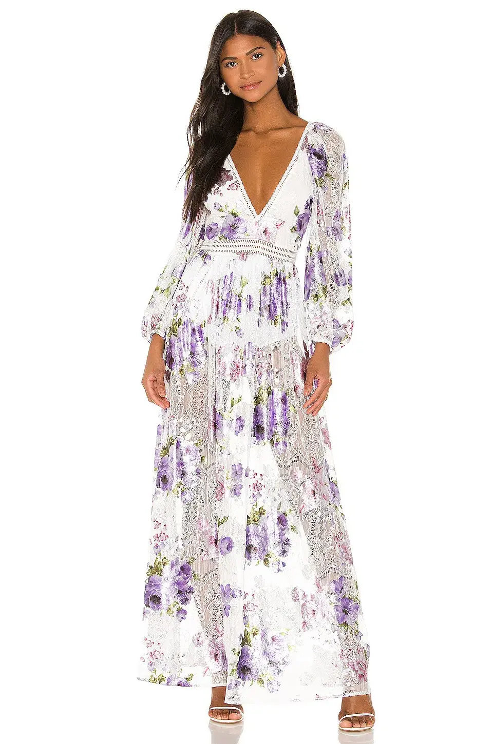 For Love & Lemons Wildflower Foil Lace Maxi Dress Lavender Size XS - Image 1
