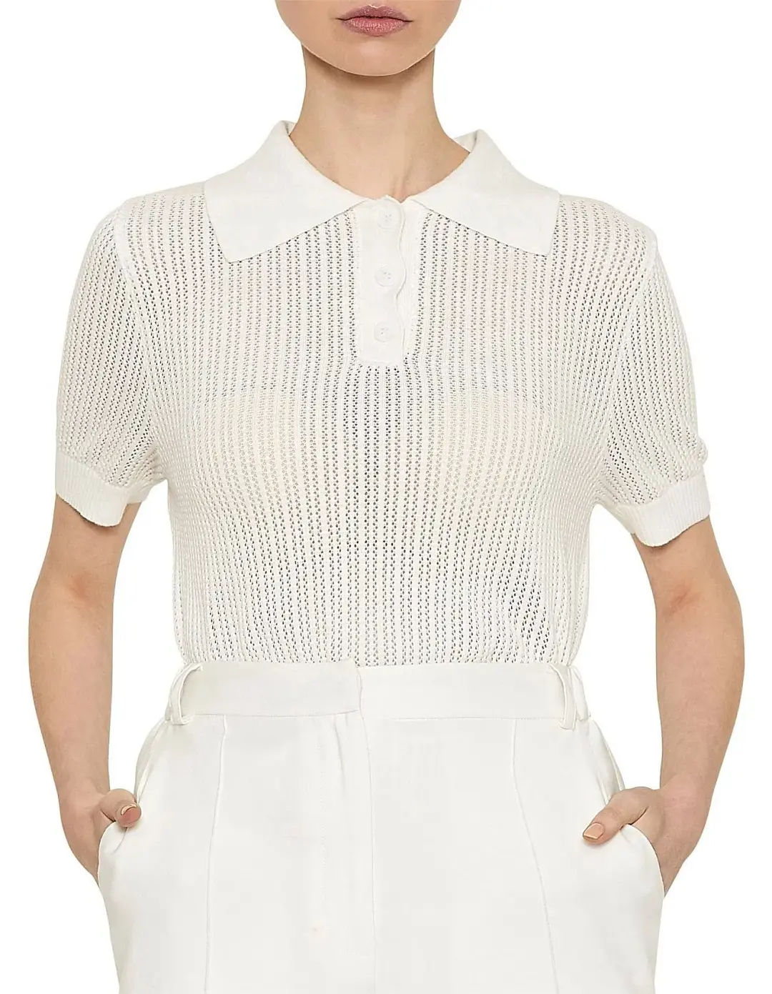 Viktoria & Woods Double Knit Polo Top White Size 1 / AU 8 for rent on The Volte - main image