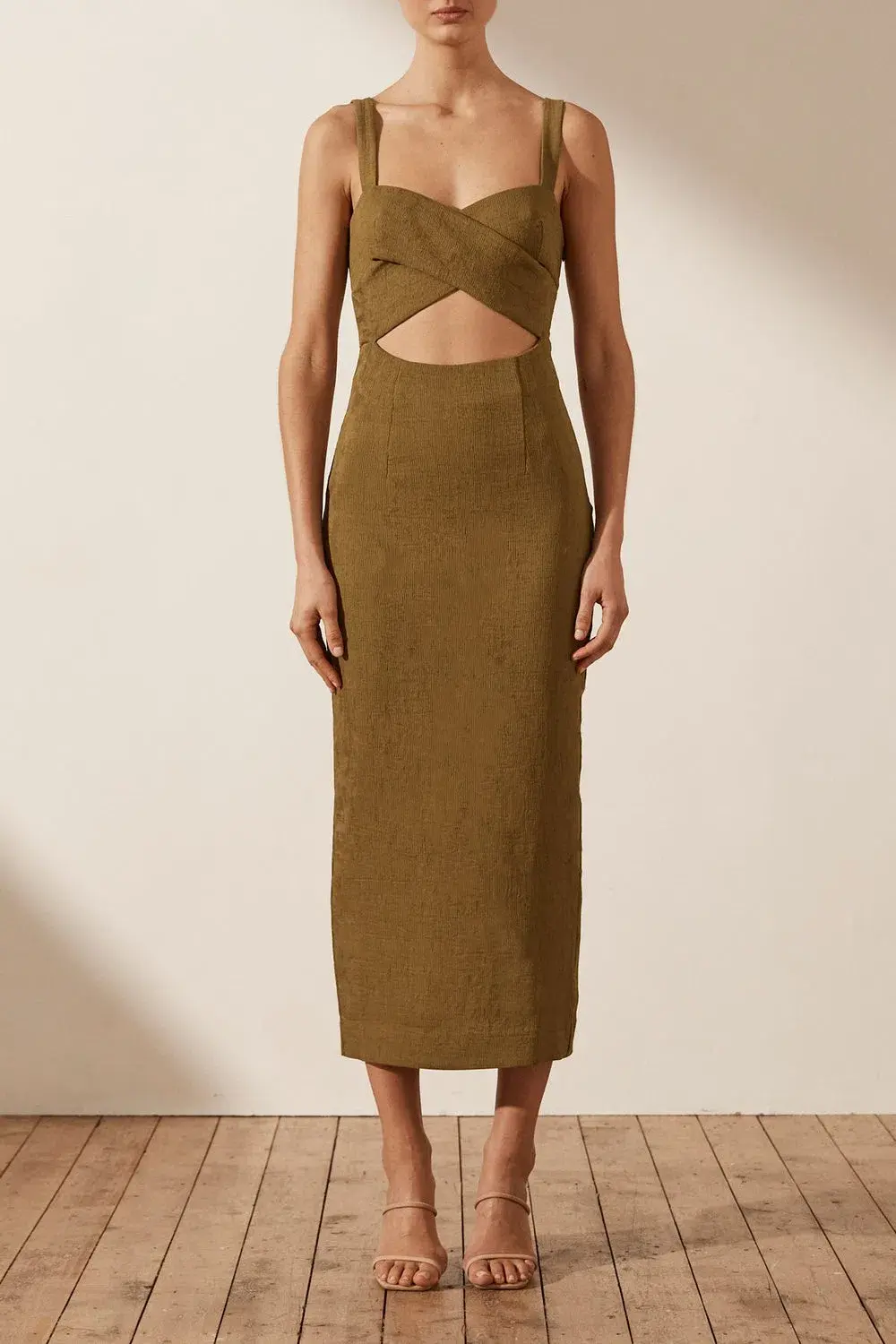 Shona Joy Simone Cross Over Midi Dress Cumin Size 8 / S - Image 1