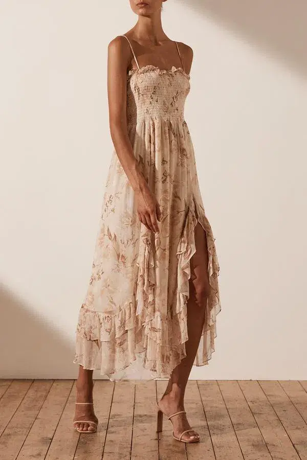 Shona Joy Nina Shirred Midi Dress Floral Size 12 / L for rent on The Volte - main image