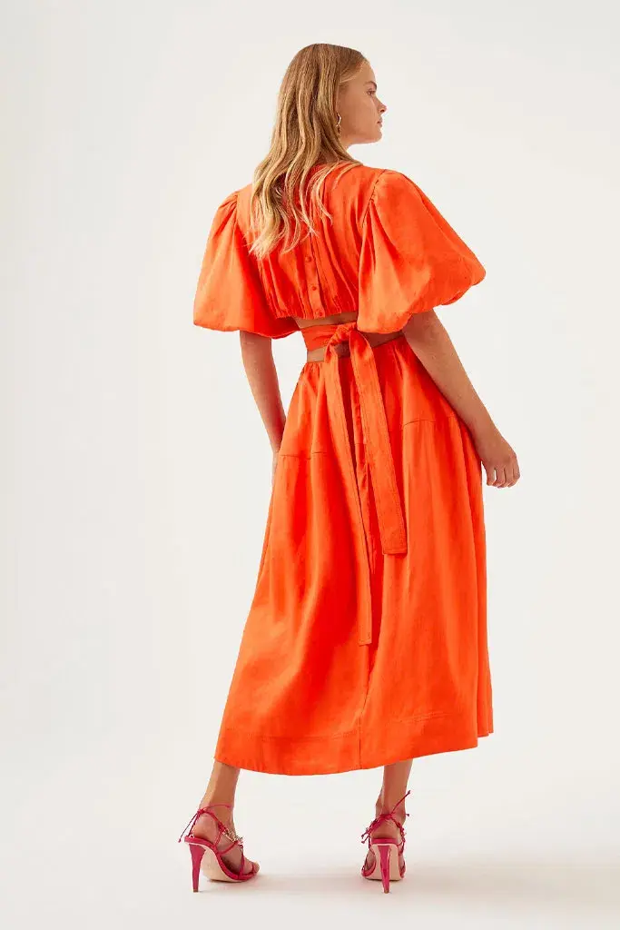 Aje Cosette Tie Back Midi Dress Orange Size 6  for rent on The Volte - main image