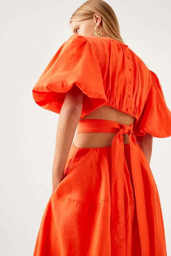 Aje Cosette Tie Back Midi Dress Orange Size 6  for rent on The Volte - main image